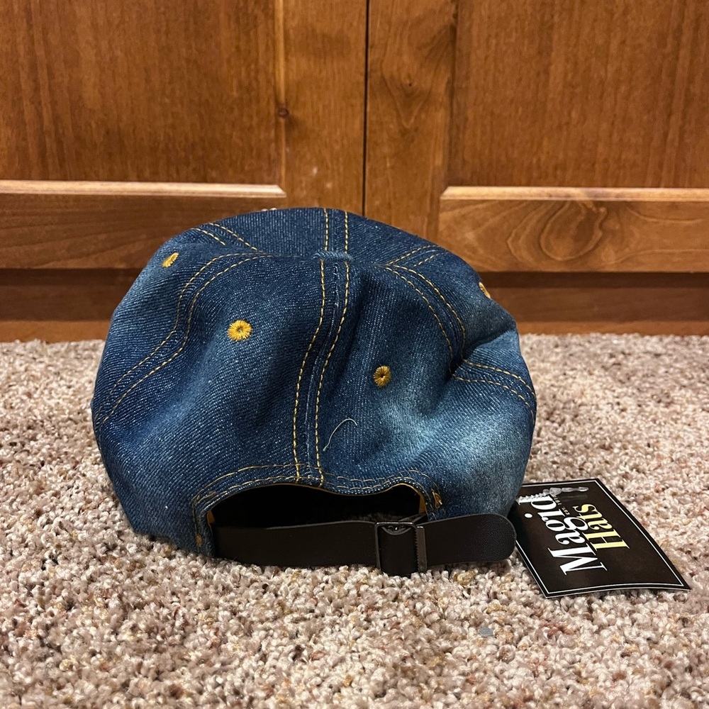 NWT Y2K Rhinestone Skull Denim Cap - Picture 3 of 4